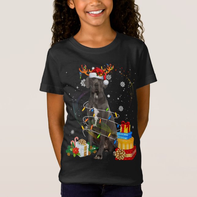 Great Dane Reindeer Christmas Lights Funny Dog Xma T-Shirt (Front)