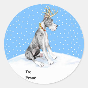 Great Dane Reindeer Christmas Merle Gift Tags