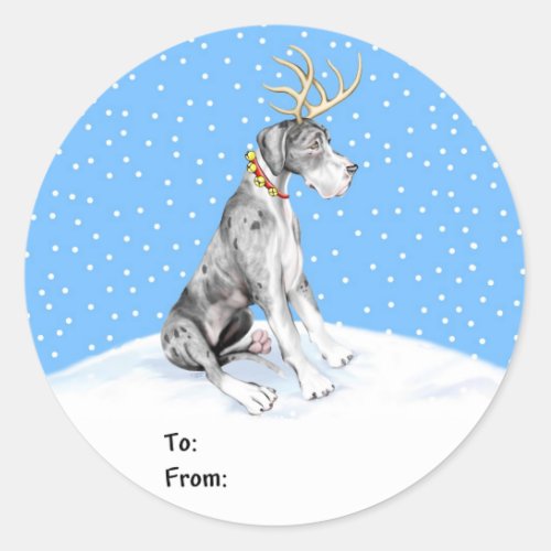 Great Dane Reindeer Christmas Merle UC Gift Tags