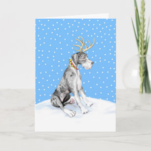 Great Dane Reindeer Christmas Merle UC Holiday Card