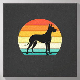 Great Dane Retro Sunset Dog Silhouette Canvas Photo Tile