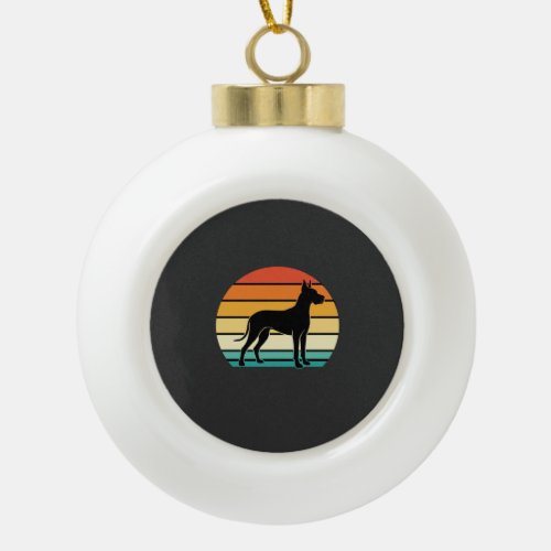 Great Dane Retro Sunset Dog Silhouette Ceramic Ball Christmas Ornament