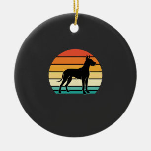 Great Dane Retro Sunset Dog Silhouette Ceramic Ornament