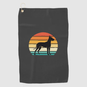 Great Dane Retro Sunset Dog Silhouette Golf Towel