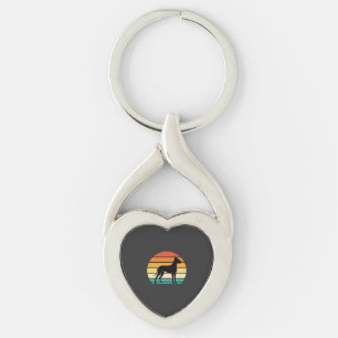 Great Dane Retro Sunset Dog Silhouette Keychain