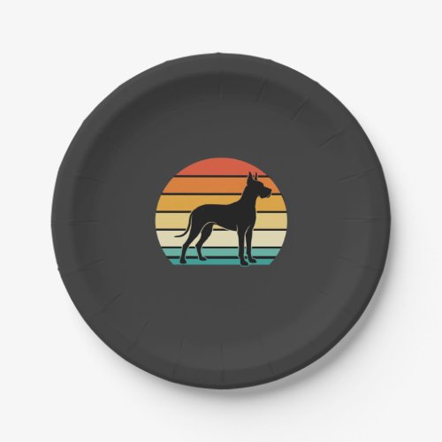 Great Dane Retro Sunset Dog Silhouette Paper Plates