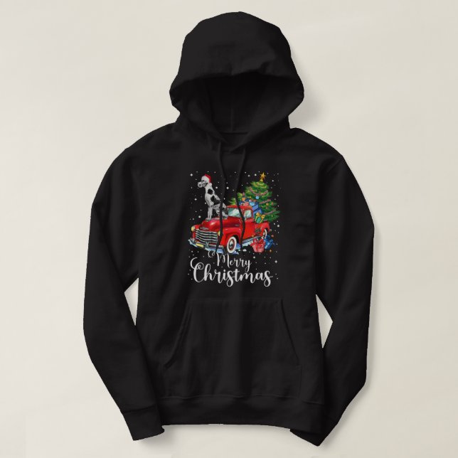 Great Dane Rides Red Truck Christmas Pajama Hoodie (Design Front)