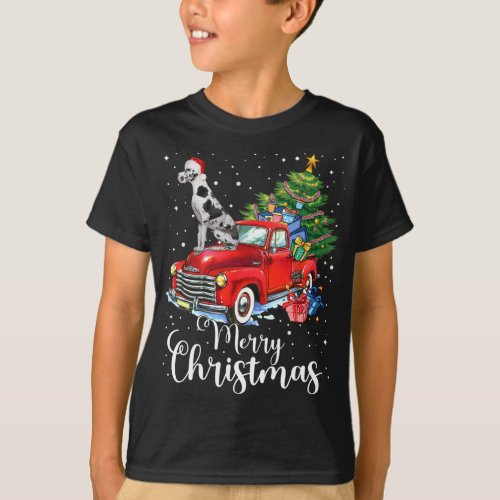 Great Dane Rides Red Truck Christmas Pajama T_Shirt