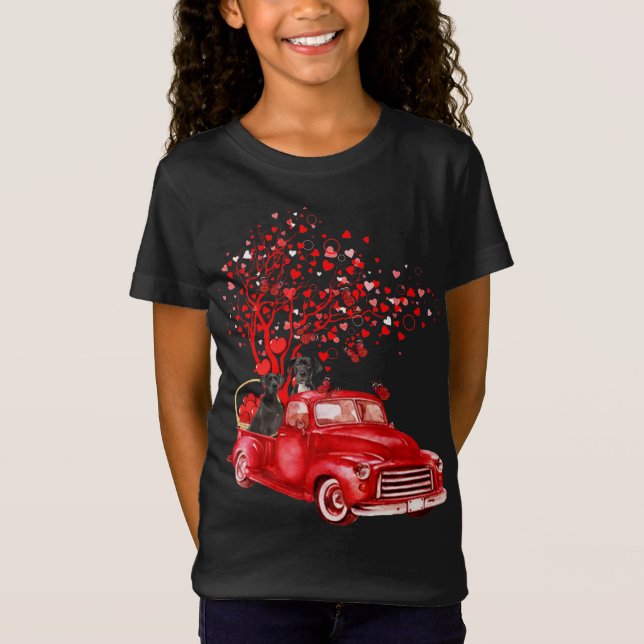 Great Dane Riding Red Truck Valentine Butterfly He T-Shirt (Front)