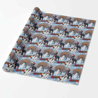 Great Dane Running in Snow with Christmas Hat Wrapping Paper