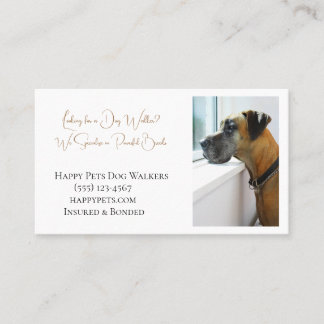 Great Dane Sadly Looking Out Window for Dog Walker Business Card