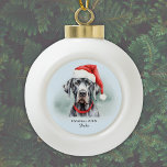 Great Dane Santa Hat Christmas 20XX Monogram Name Ceramic Ball Christmas Ornament<br><div class="desc">Celebrate the 'Happy Pawlidays' with our "Great Dane Santa Hat Monogram Name Year Christmas Ceramic Ornament! 🎄🐾 This ornament features a sleek, modern design showcasing a lifelike image of a handsome Great Dane dog (known as a German Mastiff, German Boarhound, Deutsche Dogge or a Grand Danois Dog). The dog sports...</div>