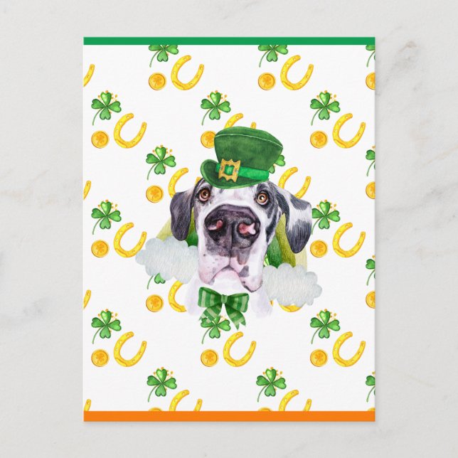 Great Dane Shamrock St. Patricks Day Holiday Postcard (Front)