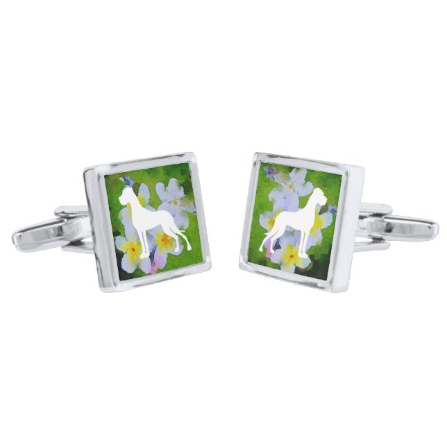 Great Dane Silhouette forget me not  Cufflinks (Angled)