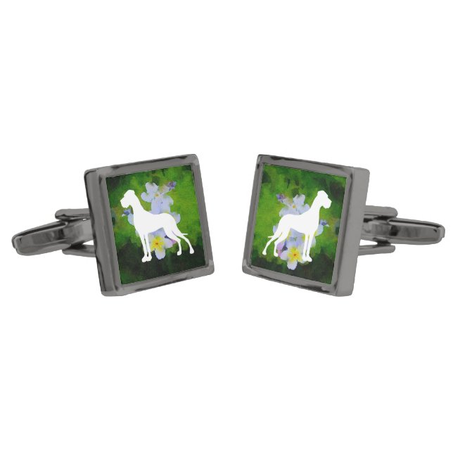 Great Dane Silhouette forget me not  Cufflinks (Angled)