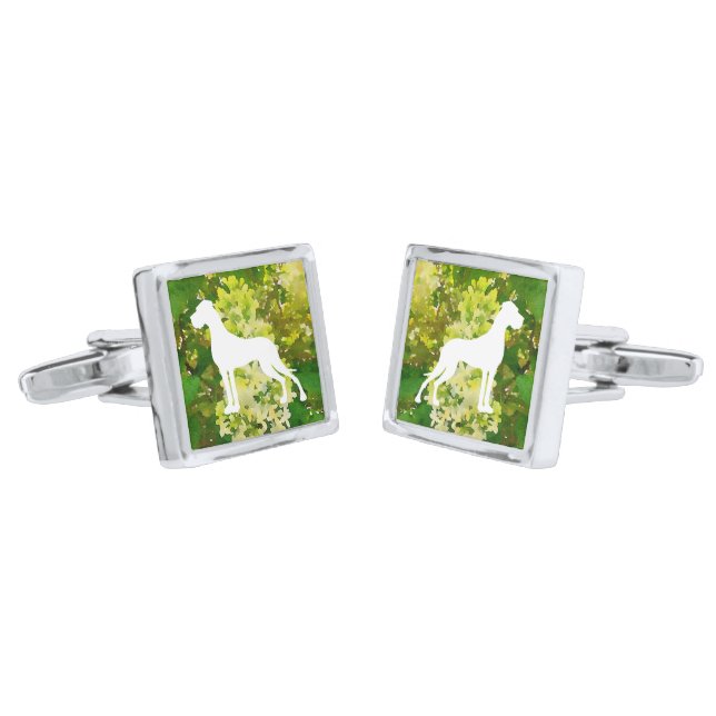 Great Dane Silhouette forget me not  Cufflinks (Angled)