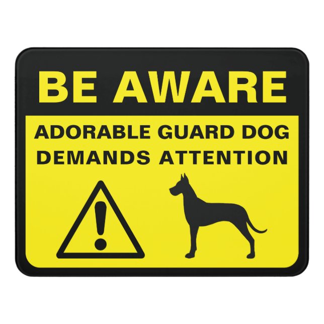 Great Dane Silhouette Funny Guard Dog Warning Door Sign (Contemporary Front)