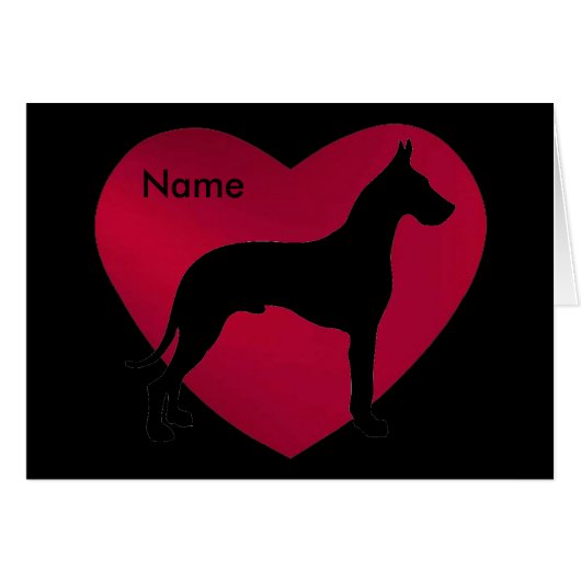 Great Dane Silhouette in Red Heart Cards (Front Horizontal)