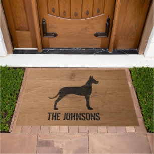Great Dane Silhouette Wood Style Personalized Doormat