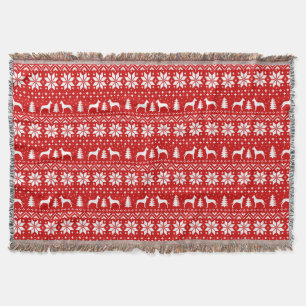 Great Dane Silhouettes Dogs Christmas Holiday Red Throw Blanket