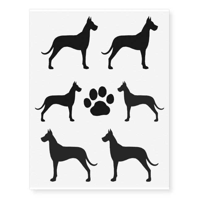 Great Dane Silhouettes Temporary Tattoos (Front)
