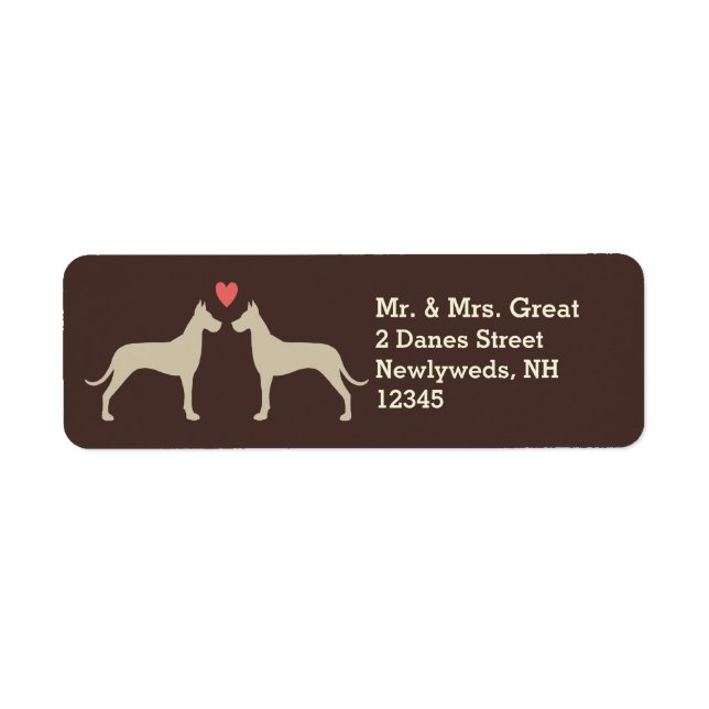 Great Dane Silhouettes with Heart Newlywed Couple Label (Front)