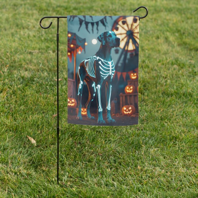 Great Dane Skeleton Halloween Garden Flag (In SItu)