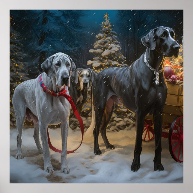 Great Dane Snowy Sleigh Christmas Decor  (Front)