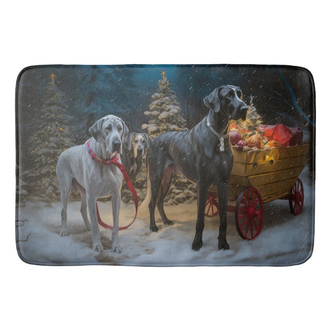 Great Dane Snowy Sleigh Christmas Decor  Bath Mat (Front)