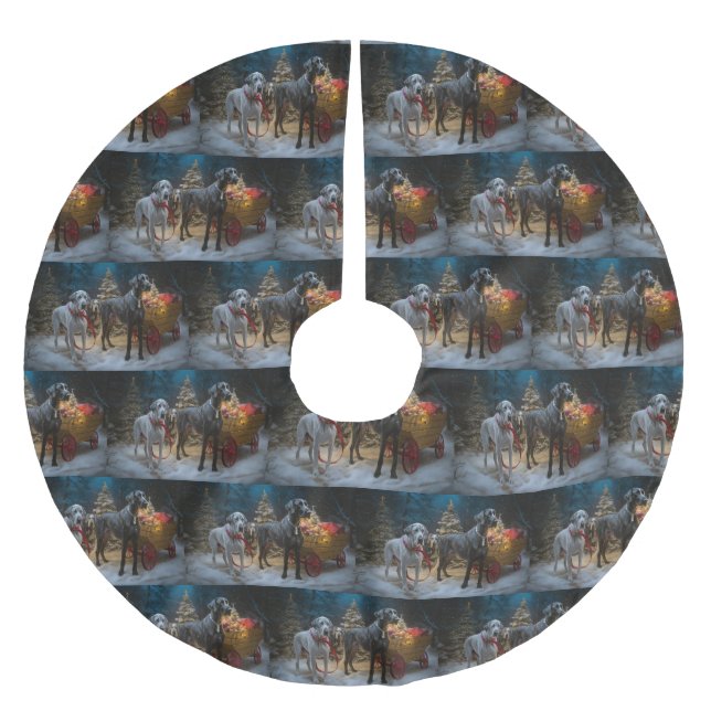 Great Dane Snowy Sleigh Christmas Decor  Brushed Polyester Tree Skirt (Front)