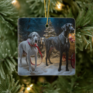 Great Dane Snowy Sleigh Christmas Decor Ceramic Ornament