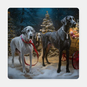 Great Dane Snowy Sleigh Christmas Decor Coaster Set
