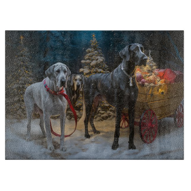 Great Dane Snowy Sleigh Christmas Decor  Cutting Board (Front)