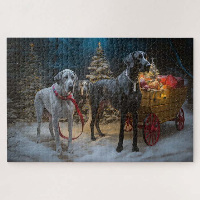 Great Dane Snowy Sleigh Christmas Decor  Jigsaw Puzzle (Horizontal)