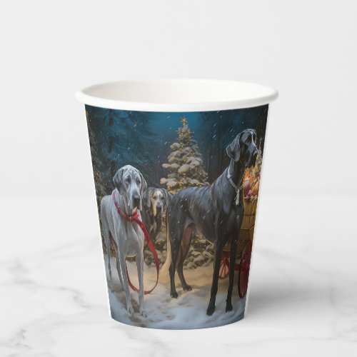 Great Dane Snowy Sleigh Christmas Decor  Paper Cups