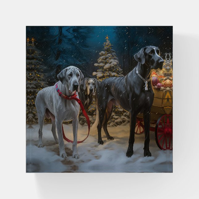 Great Dane Snowy Sleigh Christmas Decor  Paperweight (Front)
