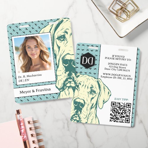 Great Dane sophisticated logo QR Code Badge