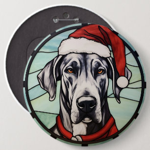 Great Dane Stained Glass Christmas Button