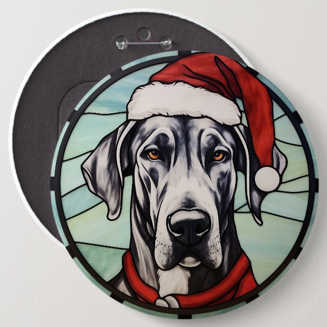 Great Dane Stained Glass Christmas Button (Front & Back)