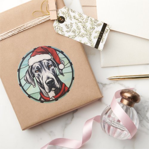 Great Dane Stained Glass Christmas Classic Round Sticker