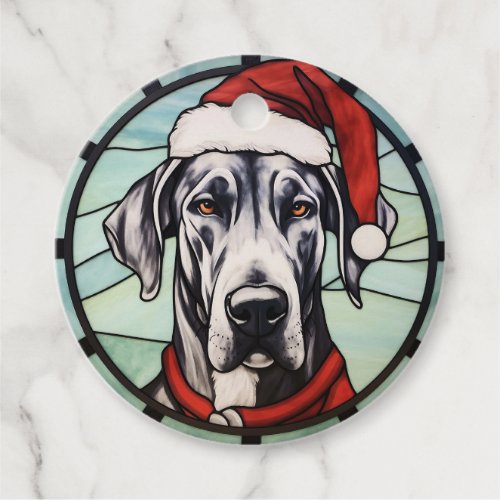 Great Dane Stained Glass Christmas Favor Tags
