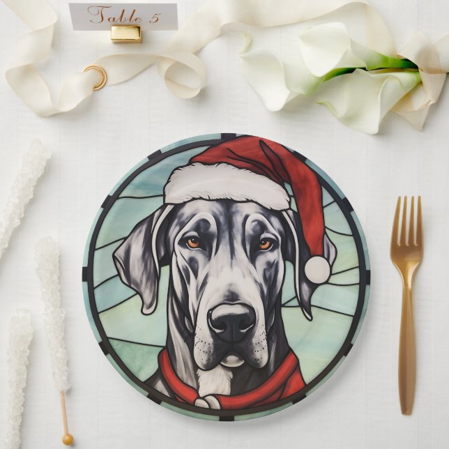 Great Dane Stained Glass Christmas Paper Plates (Wedding)