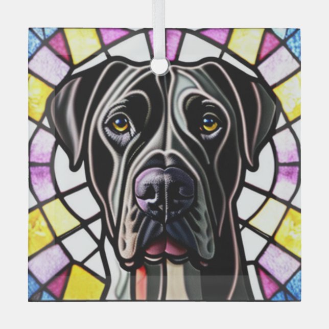 Great Dane "Stained Glass"  Glass Ornament (Front)