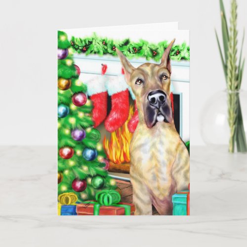 Great Dane Stockings Brindle Holiday Card