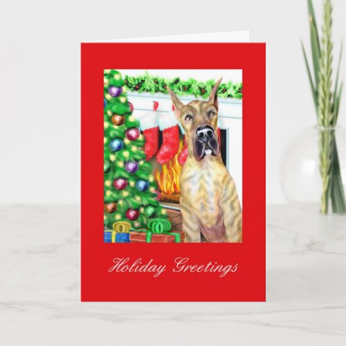 Great Dane Stockings Brindle Holiday Card