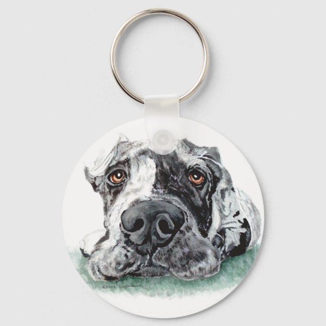 Great Dane Taped Up Merle Keychain (Front)