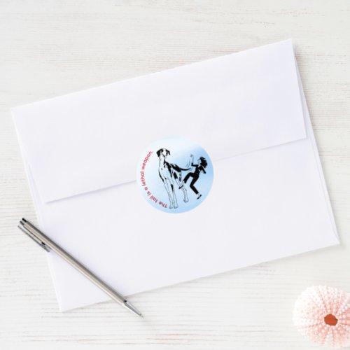 Great Dane: The tail is a lethal weapon funny Classic Round Sticker