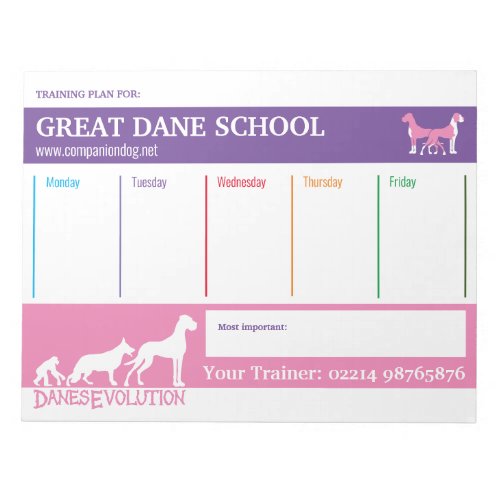 Great Dane training plan Notepad