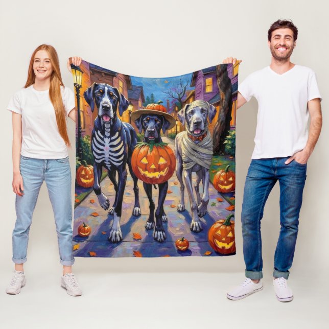 Great Dane Trick-or-Treating Halloween Costumes Fleece Blanket (In Situ)