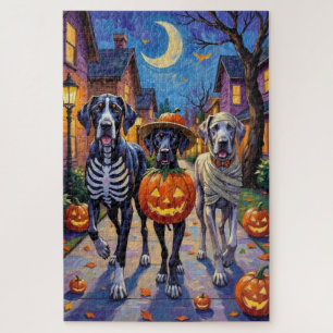Great Dane Trick-or-Treating Halloween Costumes Jigsaw Puzzle